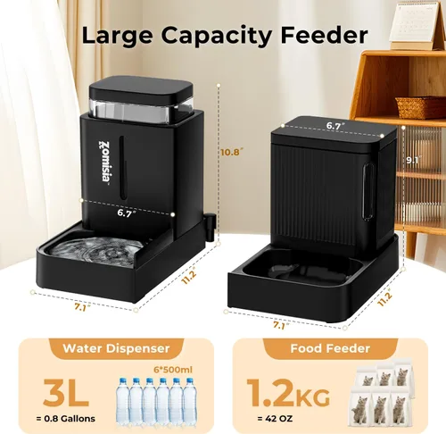 Vista 2 de ZOMISIA Juego de alimentador automático para gatos y dispensador de agua, dispensador de alimentos para gatos por gravedad 2 en 1 con rotación