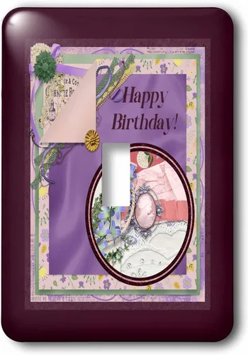 Vista 2 de 3dRose Image of Happy Birhday Cameo, Flora, Purple Cluster 2 plug outlet cover