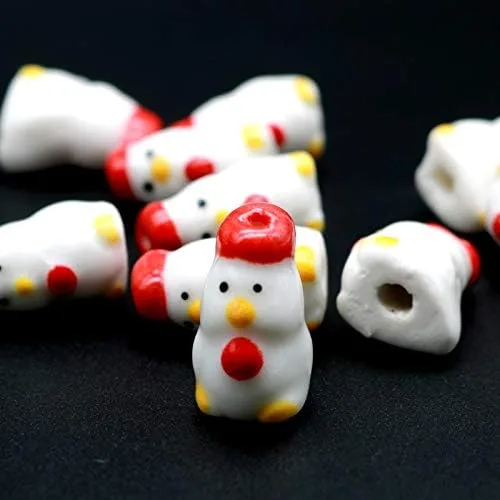 Vista 4 de Pukido 10 unids/lote chino impresión pollo porcelana granos 0.433x0.787 in animales cerámica granos encantos hecho a mano colgante DIY fabricación
