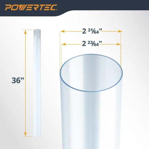 Vista 6 de POWERTEC Tubo de PVC transparente de 2 1/2" x 36" de largo, 1 paquete de tubos de plástico y 5 paquetes de correas para tubos con anclajes