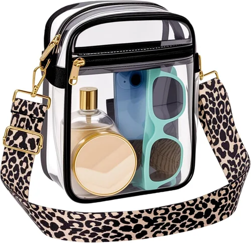 Vista 9 de Bolsa transparente para eventos de estadio, bolso transparente con correa extraíble, bolsa de mensajero para conciertos, trabajo, deportes y fiestas