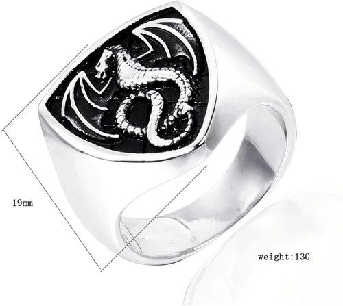 Vista 2 de LAIMIUMIU33 Anillo de dragón para hombre, estilo vikingo de fuego, estilo amuleto de motociclista, nórdico, étnico, 316, de acero inoxidable, anillo