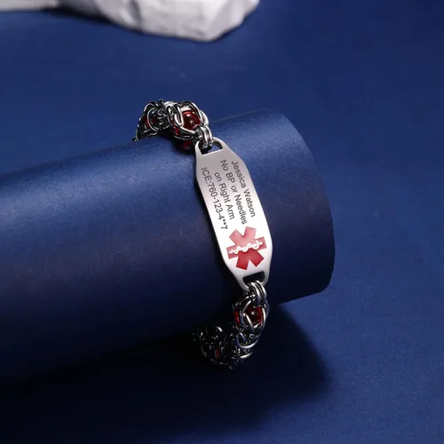 Vista 6 de Pulseras de alerta médica, pulseras de identificación personalizadas para mujeres y hombres, incluye tarjeta médica de emergencia