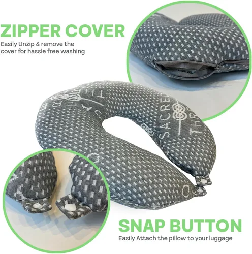Vista 2 de Sacred Thread Rayón derivado de bambú almohada de viaje para el cuello para aviones, espuma viscoelástica para avión, diseño ergonómico, almohada