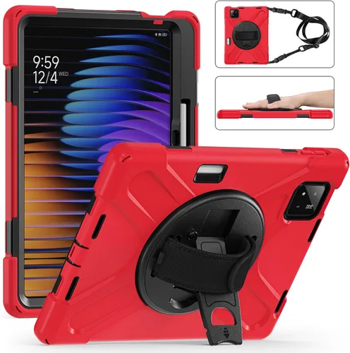 Vista 22 de Funda para Xiaomi Mi Pad 6/Mi Pad 6 Pro, funda resistente a prueba de golpes de 11 pulgadas, soporte giratorio 360, correa de mano, correa de rosado
