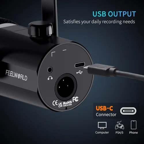 Vista 4 de FEELWORLD PM1 XLR - Micrófono dinámico USB para grabación de podcasts, PC, juegos de computadora, transmisión en vivo, voz en off, micrófono