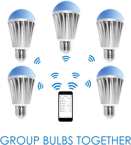 Vista 4 de Flux Paquete de inicio de bombilla inteligente Bluetooth, bombilla que cambia de color, luz de despertador amanecer, bombillas LED regulables, luz