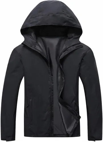 Vista 3 de Chaqueta impermeable ligera para hombre, con capucha ajustable, rompevientos para senderismo al aire libre