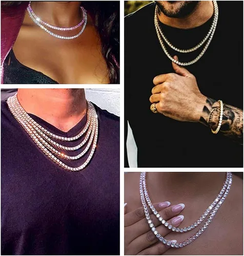 Vista 2 de HH BLING EMPIRE - Cadena de tenis con diamantes de imitación para hombres y mujeres, cadenas de tenis y eslabones cubanos de 18 a 30 pulgadas