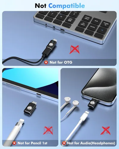 Vista 2 de MoKo Adaptador Lightning hembra a USB C macho, paquete de 4, adaptador Lightning USB C para iPhone 17 Air 16 15 Pro Max, Galaxy S24, adaptador