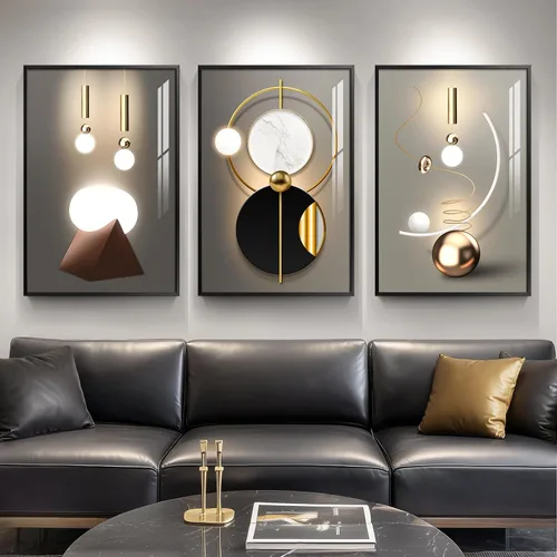 Vista 25 de Juego de arte moderno enmarcado de 3 piezas, arte abstracto de líneas geométricas en blanco y negro, pinturas artísticas de lujo contemporáneas