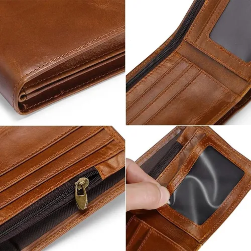 Vista 4 de SJYDQ - Cartera para hombre, hecha a mano, con tarjetero bancario, tarjetero para hombre