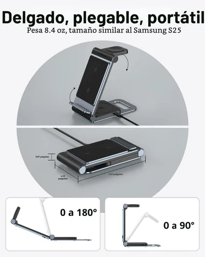 Vista 5 de Cargador inalámbrico para Samsung Estación de carga inalámbrica 3 en 1 Soporte de cargador inalámbrico plegable para Samsung S25 Ultra S24 S23 S22 Z