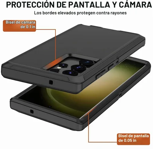 Vista 5 de Funda para Samsung Galaxy S23 Ultra con funda de clip para cinturón, 2 protectores de pantalla, [grado militar] resistente a prueba de golpes