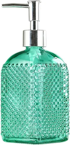 Vista 13 de Sizikato Botella dispensadora de jabón de vidrio con superficie con cuentas, 16 oz