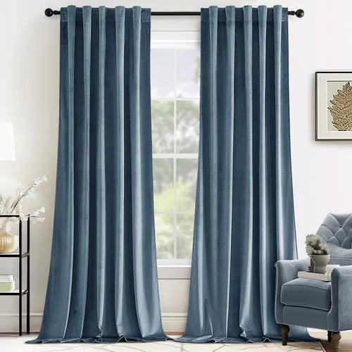 Vista 55 de MIULEE Cortinas de terciopelo de 84 pulgadas de largo, juego de 2 paneles para dormitorio, con pestaña trasera plisada, de lujo, aislamiento