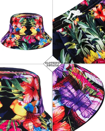 Vista 20 de TUNEVUSE Conjunto de camisas y pantalones cortos hawaianos para hombre, 2 piezas, trajes de playa con estampado de flores, traje tropical de verano