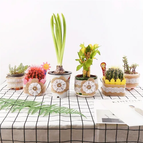 Vista 5 de DECORA 12 rosas de encaje de arpillera hechas a mano con perla para decoración de bodas y manualidades