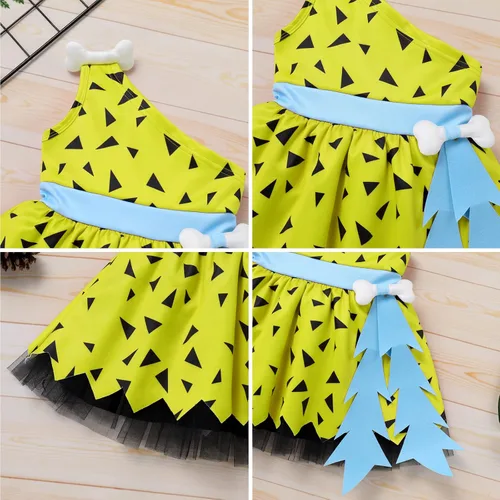 Vista 5 de Disfraz de Bam Bam para niños disfraz de hombre de la caverna traje de edad de piedra para niñas Halloween cosplay sesión de fotos de 6 a 6 años