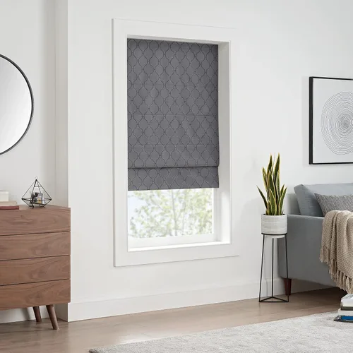 Vista 14 de Eclipse Evangeline - Persiana romana botánica para ventanas, sin cordón, 100 % opaca, 23 pulgadas de ancho x 64 pulgadas de largo, reducción