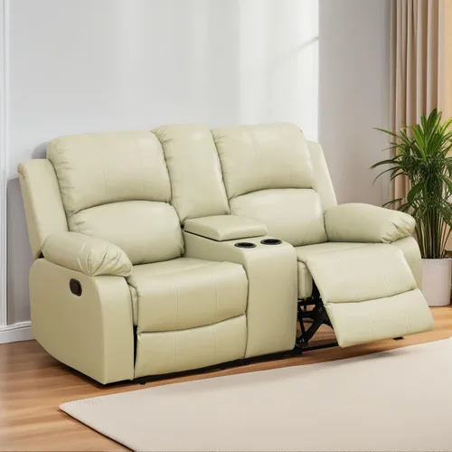 Vista 53 de Sofá reclinable manual, sofá reclinable de lujo de 3 plazas, sofá reclinable con portavasos y mesa de café, sofá de cuero sintético para sala