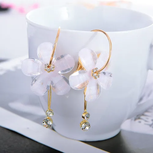 Vista 2 de 1 par de aretes colgantes con forma de gota y colgante, aretes colgantes florales con diamantes de imitación para mujeres, adolescentes, niñas