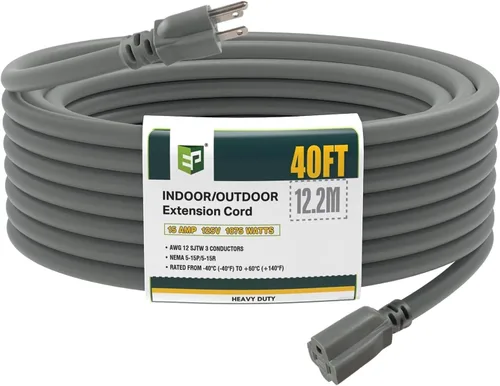 Vista 23 de EP 50 Ft Heavy Duty Outdoor Extension Cord, 12/3 SJTW Black 3-Prong Negro