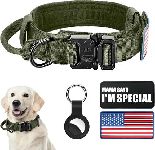 Vista 11 de Collar táctico para perro y correa elástica, juego de collar y correa militar para perro con bandera estadounidense de Estados Unidos, collar K9