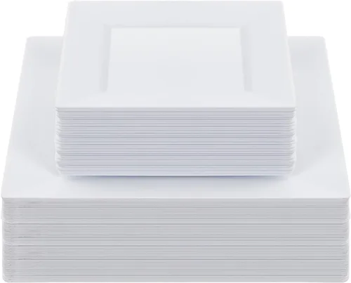 Vista 11 de Goodluck 100 Pack de Platos Desechables Cuadrados Negros, Platos de Plástico Resistente: 50 Platos de Cena de 24.1 cm y 50 Platos de Postre de 16.5