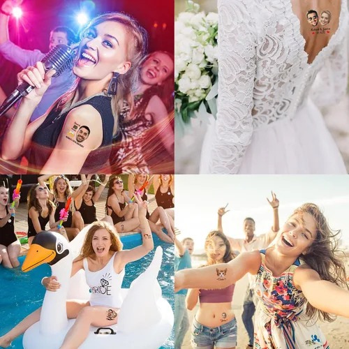 Vista 6 de YESCUSTOM Tatuajes temporales personalizados con foto, tatuaje facial personalizado con logotipo para adultos, parejas, mujeres, hombres, tatuajes