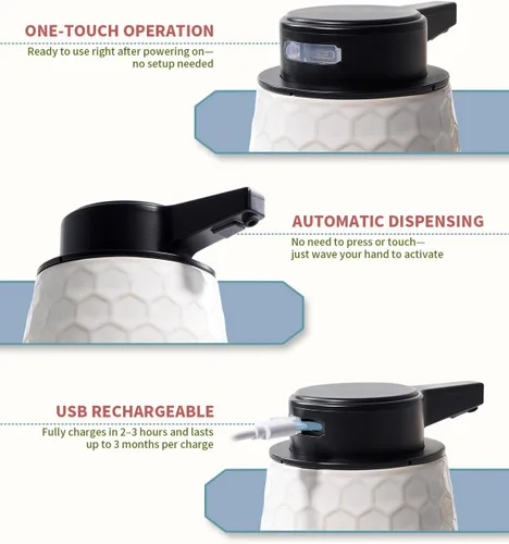 Vista 2 de Dispensador automático de jabón, dispensador de jabón líquido sin contacto 13 oz/13.0 fl oz, dispensador de cerámica blanco baño cocina