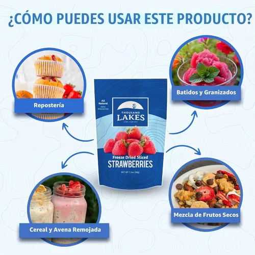 Vista 3 de Thousand Lakes – Frutas Deshidratadas Congeladas – Fresas 1.2 onzas Sin Azúcar Añadido Fresas Cortadas al 100%