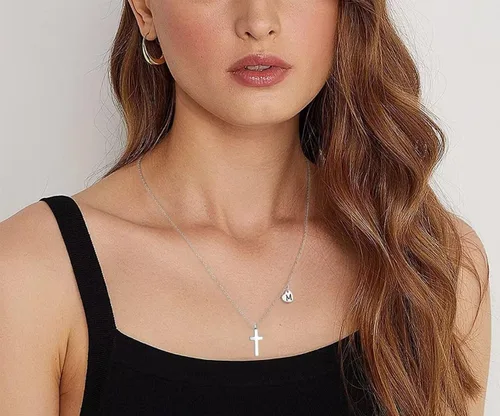 Vista 3 de Tiny Cross Necklace for Girls Heart Initial Necklace Women Heart Birthstone Necklace Letter Stainless Steel Pendant Jewelry First Communion