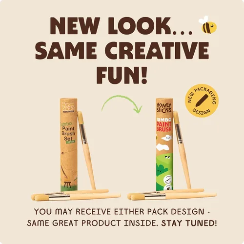 Vista 9 de Honeysticks Juego de pinceles de pintura Jumbo – Paquete de 3. Pinceles de pintura jumbo para niños con un mango de madera grande para un fácil