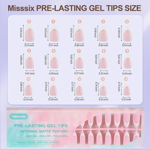 Vista 7 de Misssix Kit de uñas postizas a presión con punta francesa, 150 uñas C-Pink KIT FT-02