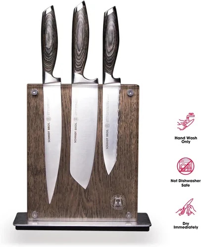 Vista 2 de Schmidt Brothers - Juego de cuchillos de cocina de 7 piezas, cubiertos de acero inoxidable alemán de alto carbono, asas de madera con acabado