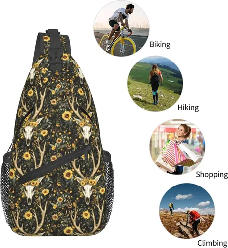 Vista 5 de Small Crossbody Bags for Women Men - Vintage Sunflower Deer Skull Print Adjustable Shoulder Bag Fanny Packs Belt Sling Bag Crossbody Purses Backpack