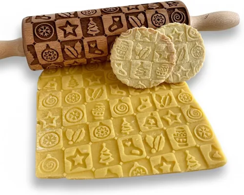 Vista 10 de Rodillo de amasar con relieve de ángeles navideños FELIZ NAVIDAD para decorar galletas de jengibre navideñas
