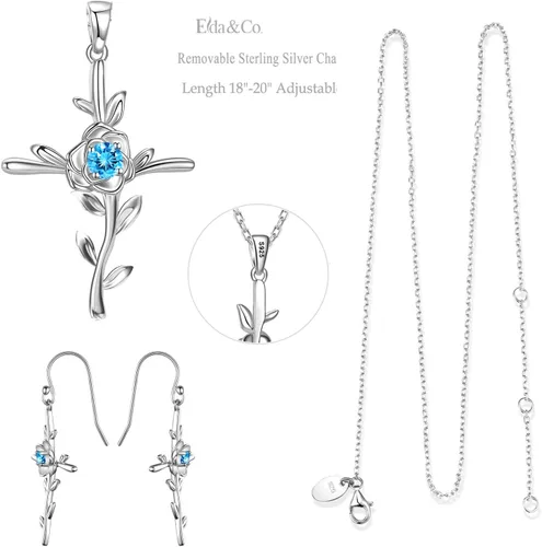 Vista 5 de ELDA & CO. Regalos de cumpleaños, amor de mamá, collar de hojas de esperanza para esposa, plata de ley 925, piedras natales de mayo de junio