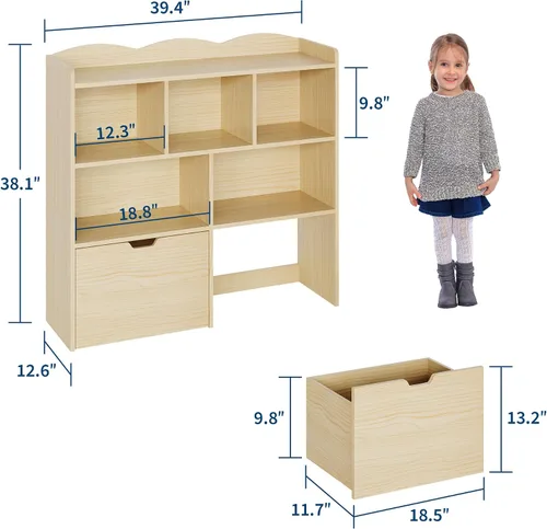 Vista 2 de GarveeHome Estante de almacenamiento de juguetes, estantería para niños, estante de lectura con cajones móviles, caja organizadora de almacenamiento