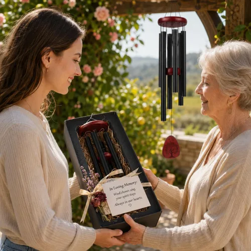 Vista 5 de Campanillas de viento de aluminio para jardín y patio al aire libre con tonos profundos relajantes, crea un ambiente tranquilo con un sofisticado