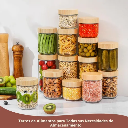 Vista 6 de Recipientes para Avena Nocturna de 16 Onzas con Tapas de Bambú - Paquete de 4 Tarros de Almacenamiento de Vidrio con Tapas Herméticas de Boca Ancha