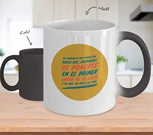Vista 2 de Taza de Café Primer Vaso, taza de téa mate taza divertidas, tazas personalizadas, taza de café inspiradoras, taza con mensajes positivos.