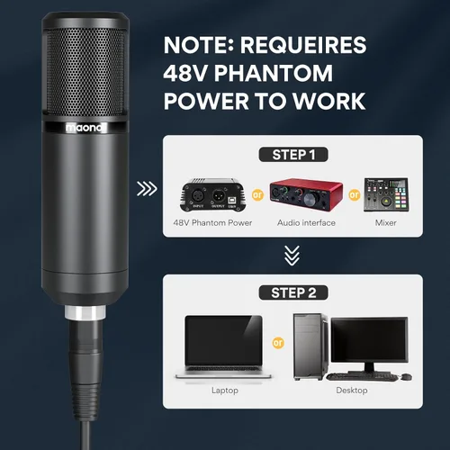 Vista 6 de MAONO XLR - Micrófono de condensador para podcast PM320S con micrófono dinámico XLR/USB PD200X para streaming, grabación, canto, voz en off, voz