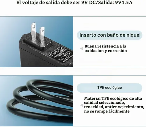 Vista 5 de Adaptador de corriente de cargador Casio de 9V AC/DC compatible con Casio Piano AD-5 AD-5MU, teclado Casio WK-200 WK-210 CT-360 CTK-496 CTK-500