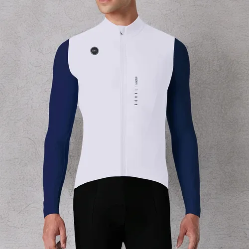 Vista 8 de GCRFL Camiseta de ciclismo para hombre, manga larga, camiseta de ciclismo de carretera, bolsillo con cremallera, ligera, ajuste profesional UPF 50+