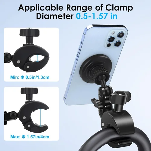 Vista 2 de EEEKit Soporte magnético para manillar de teléfono de bicicleta con brazo de extensión de 5.12 pies, soporte de abrazadera para cinta de correr