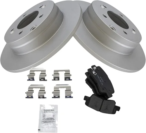 Vista 2 de TRQ Kit de pastillas de freno trasero y rotor, kit químico de freno, pastillas de freno Rotor de freno Cerámica Premium G-Coated Compatible