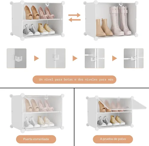 Vista 5 de Zapatero de 10 niveles para almacenamiento de 20 pares de zapatos con puerta, organizador de zapatos alto de plástico, libre de pie, expandible