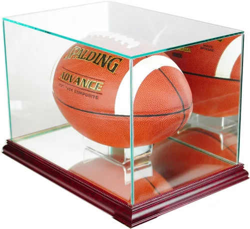 Vista 2 de Perfect Cases Vitrina rectangular de fútbol con moldura de madera real y cristal real protegido contra rayos UV (cereza)